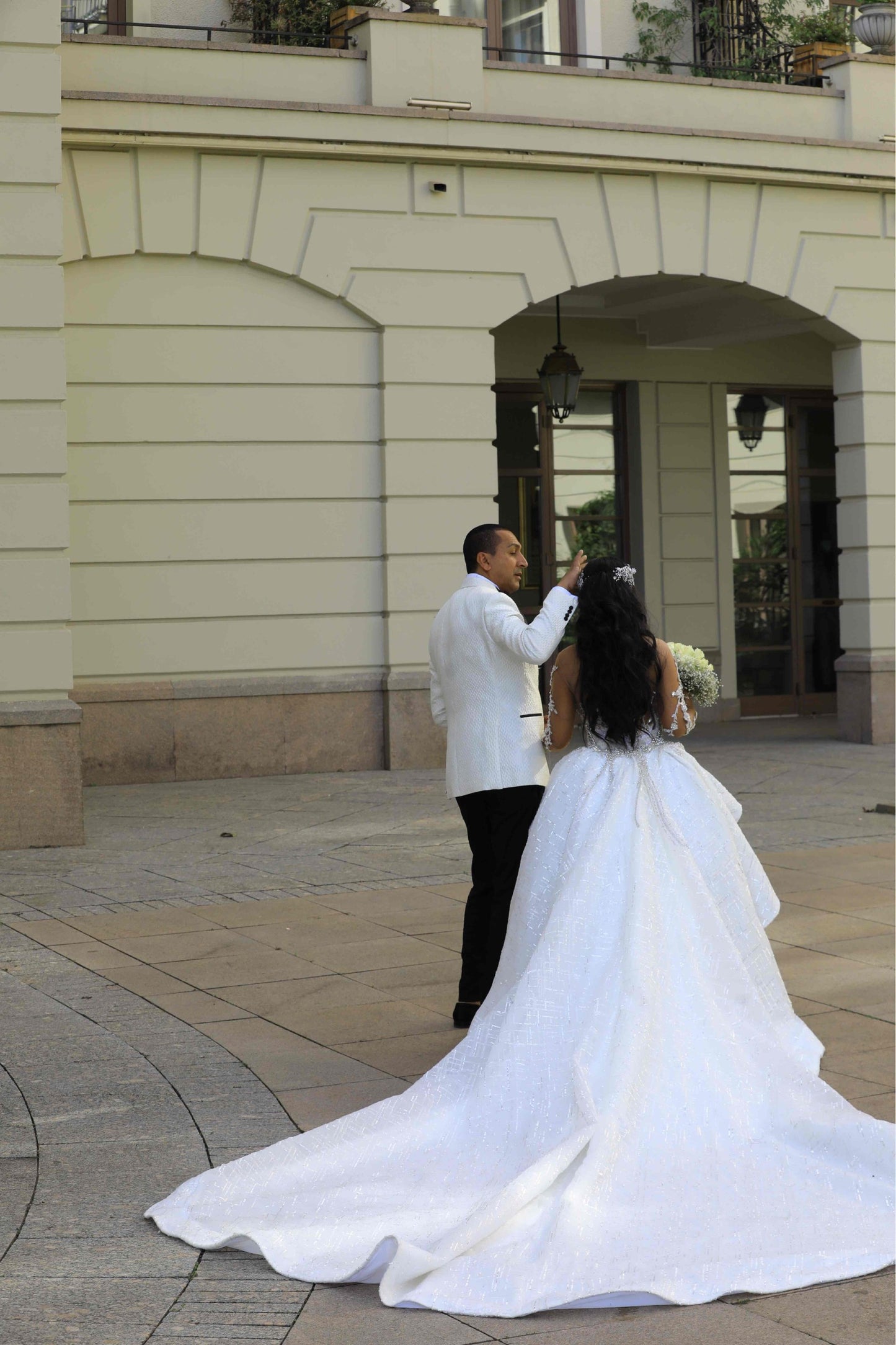 C2025-EA2820 - Crystal Bling Beaded sheer long sleeve wedding gown