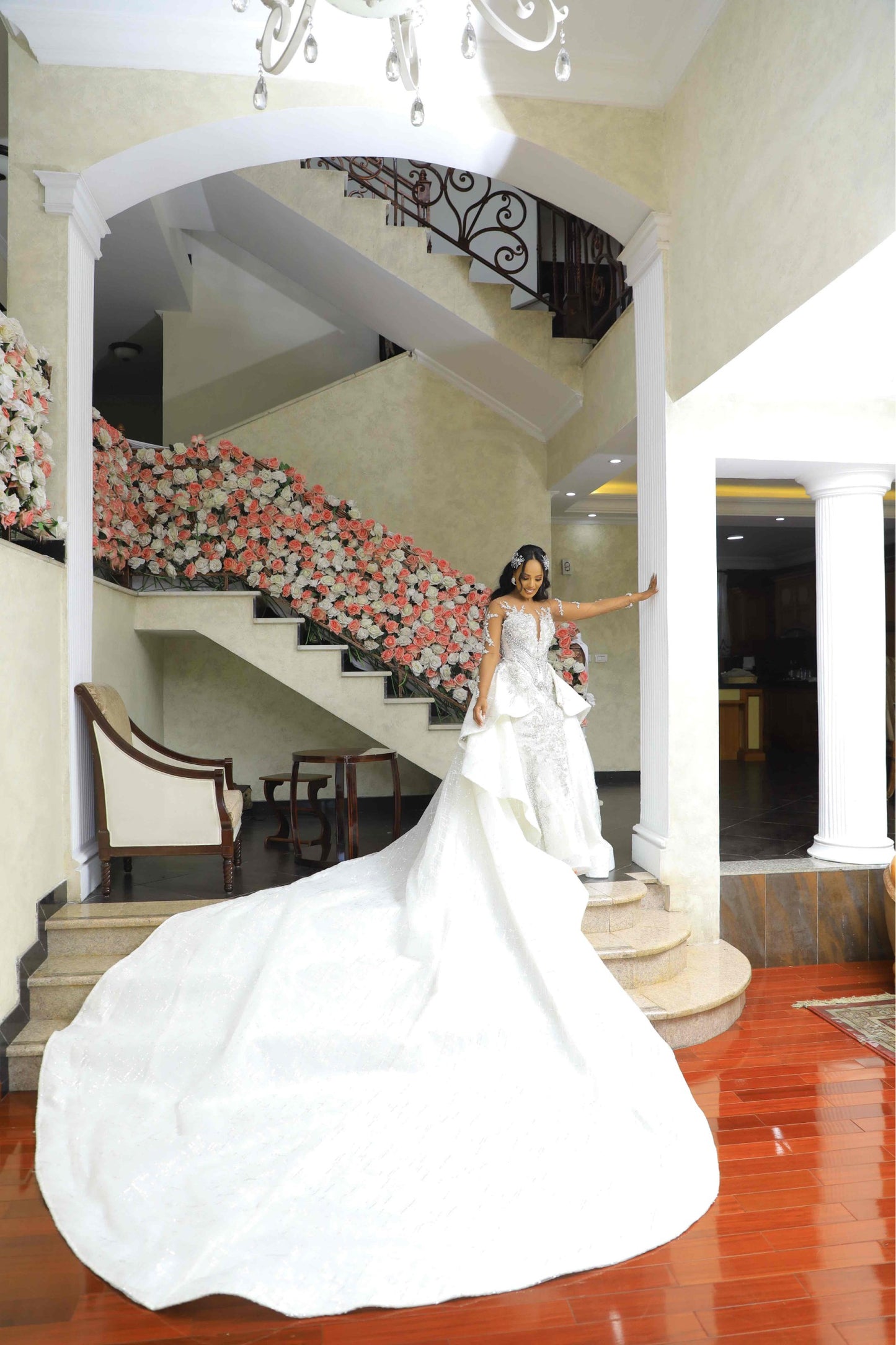 C2025-EA2820 - Crystal Bling Beaded sheer long sleeve wedding gown