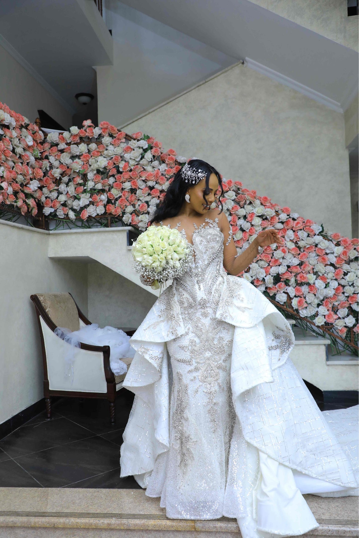 C2025-EA2820 - Crystal Bling Beaded sheer long sleeve wedding gown