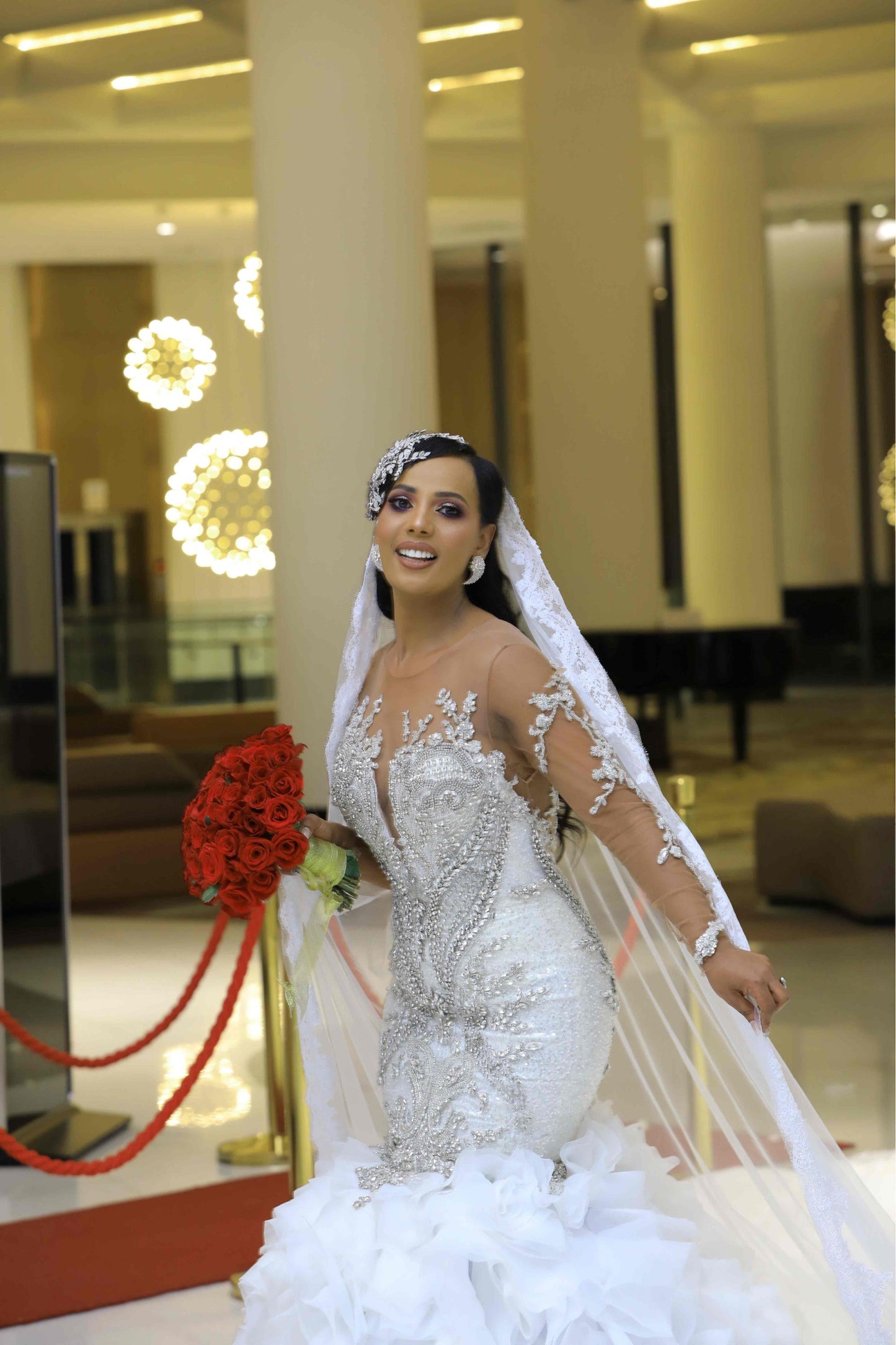 C2025-EA2820 - Crystal Bling Beaded sheer long sleeve wedding gown