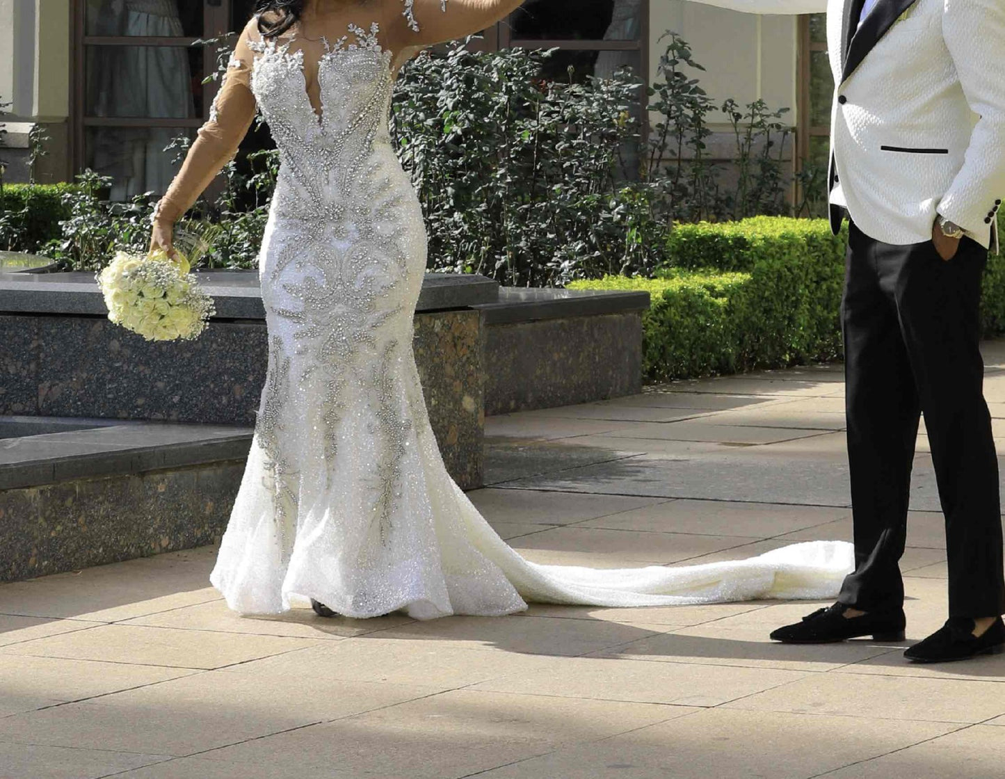 C2025-EA2820 - Crystal Bling Beaded sheer long sleeve wedding gown