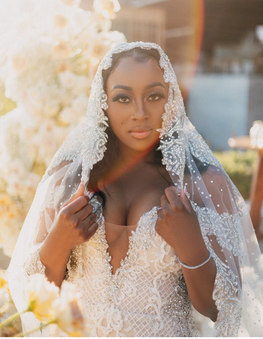 C2025-EA606 - Off the shoulder fit-to-flare beaded lace wedding gown