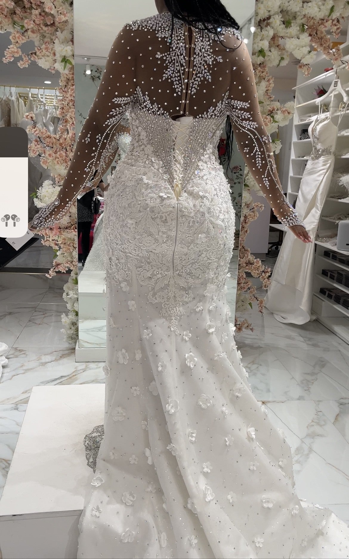 C2025-EA2840 - long sleeve bling beaded wedding gown