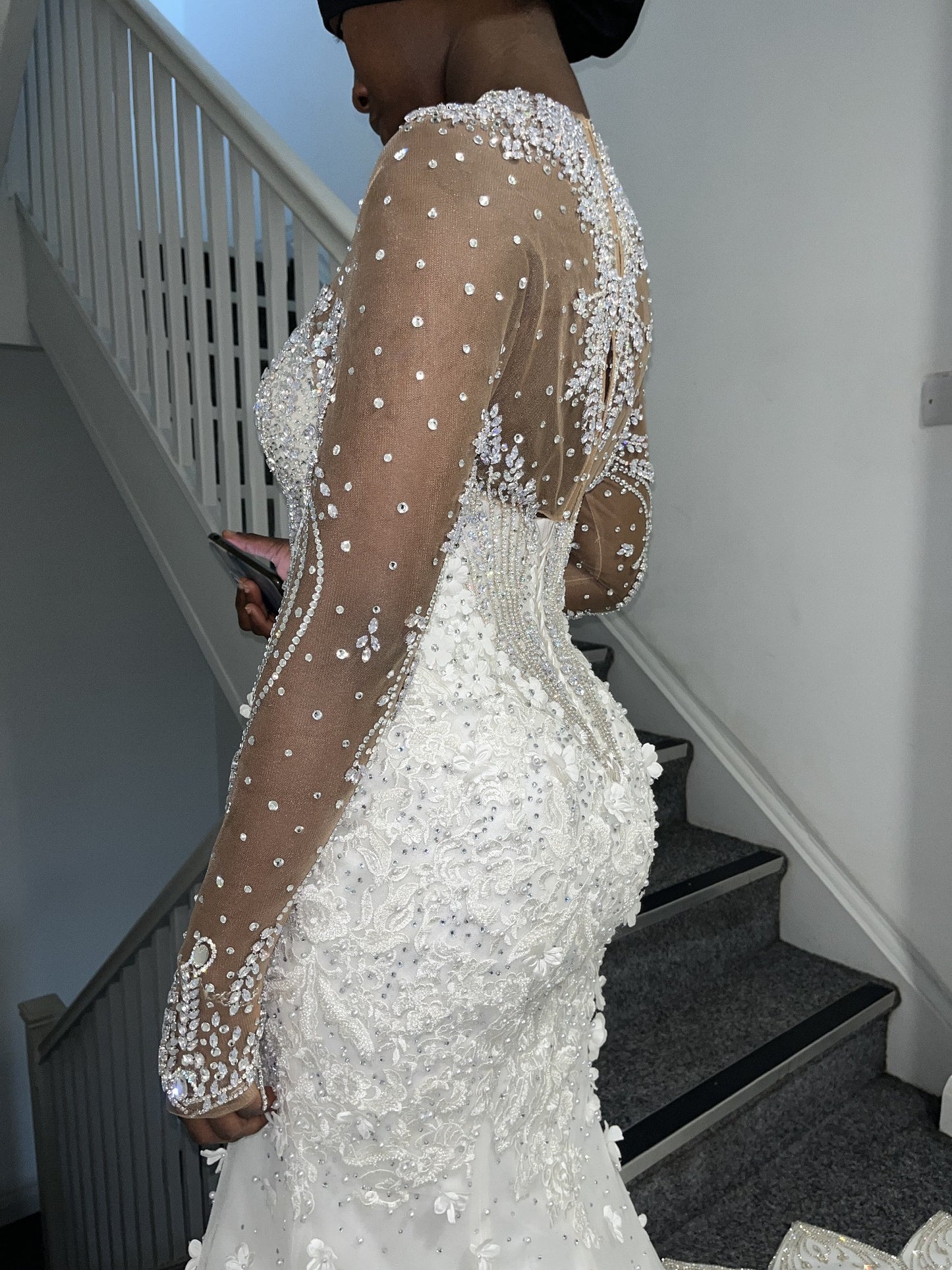 C2025-EA2840 - long sleeve bling beaded wedding gown