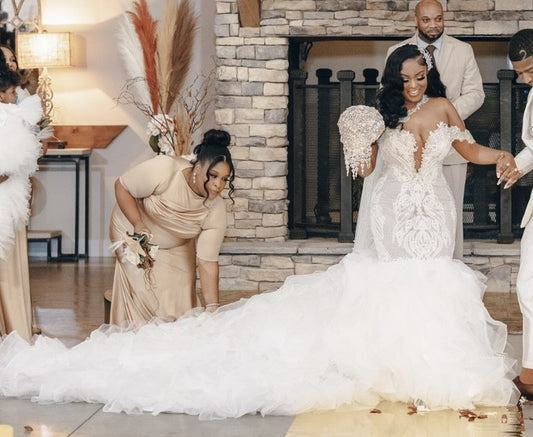 C2025-EA2851 - off the shoulder strapless fit-to-flare embroidered wedding gown