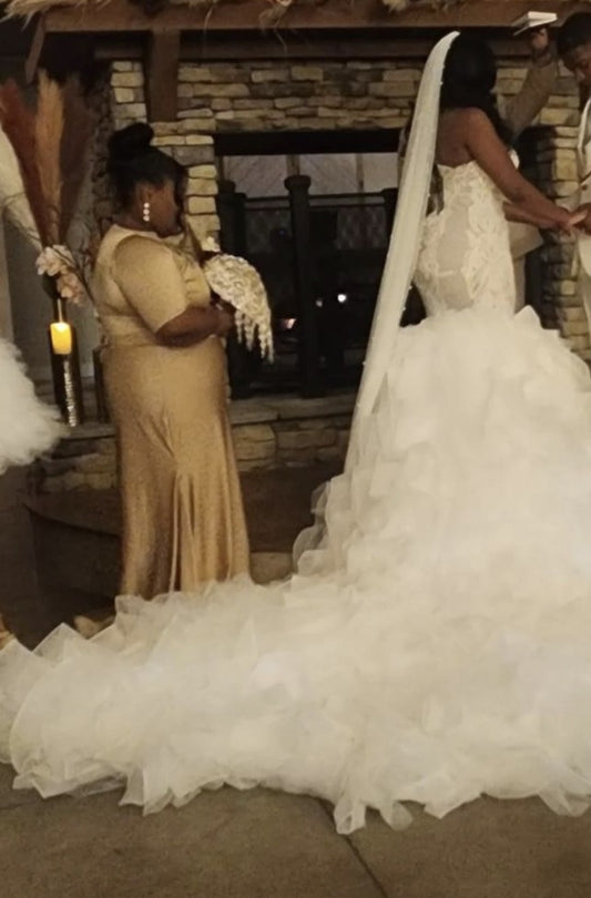 C2025-EA2851 - off the shoulder strapless fit-to-flare embroidered wedding gown