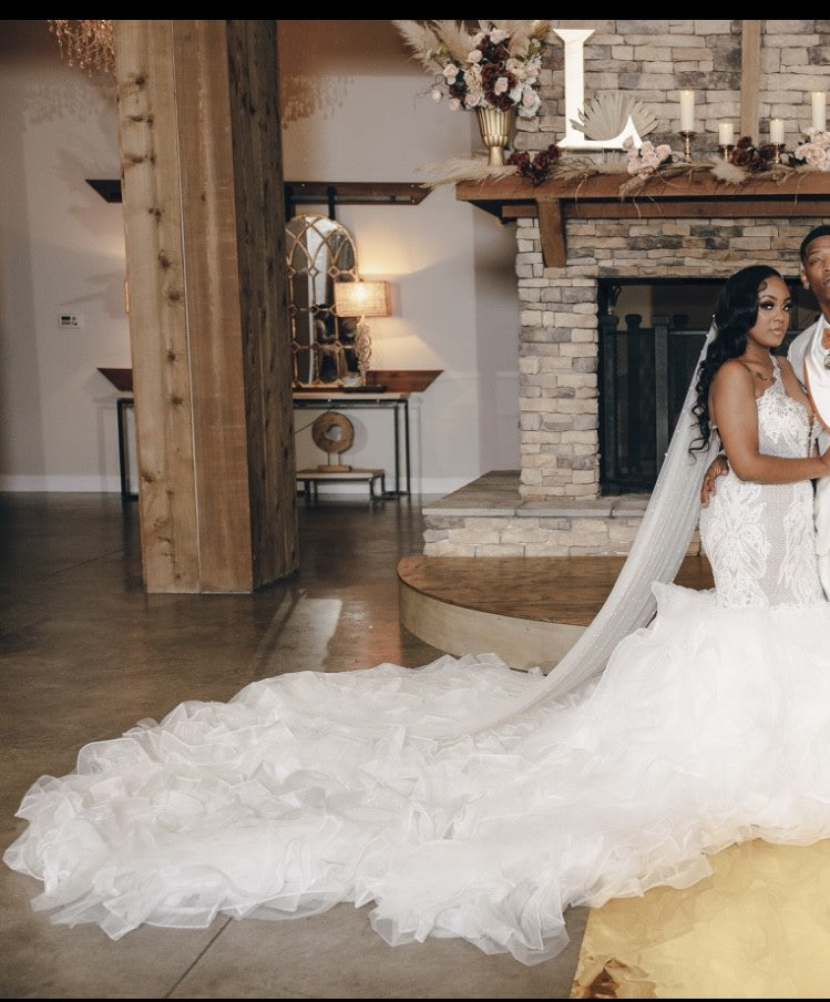 C2025-EA2851 - off the shoulder strapless fit-to-flare embroidered wedding gown