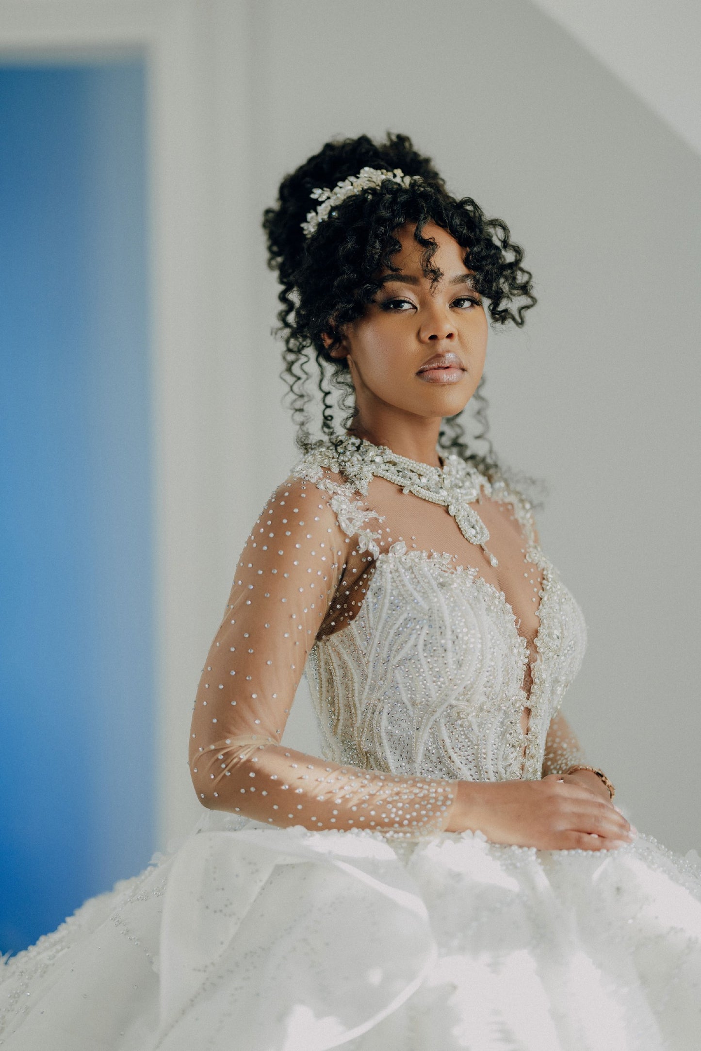 C2025-EA2940 - crystal bling collar ball gown wedding dress