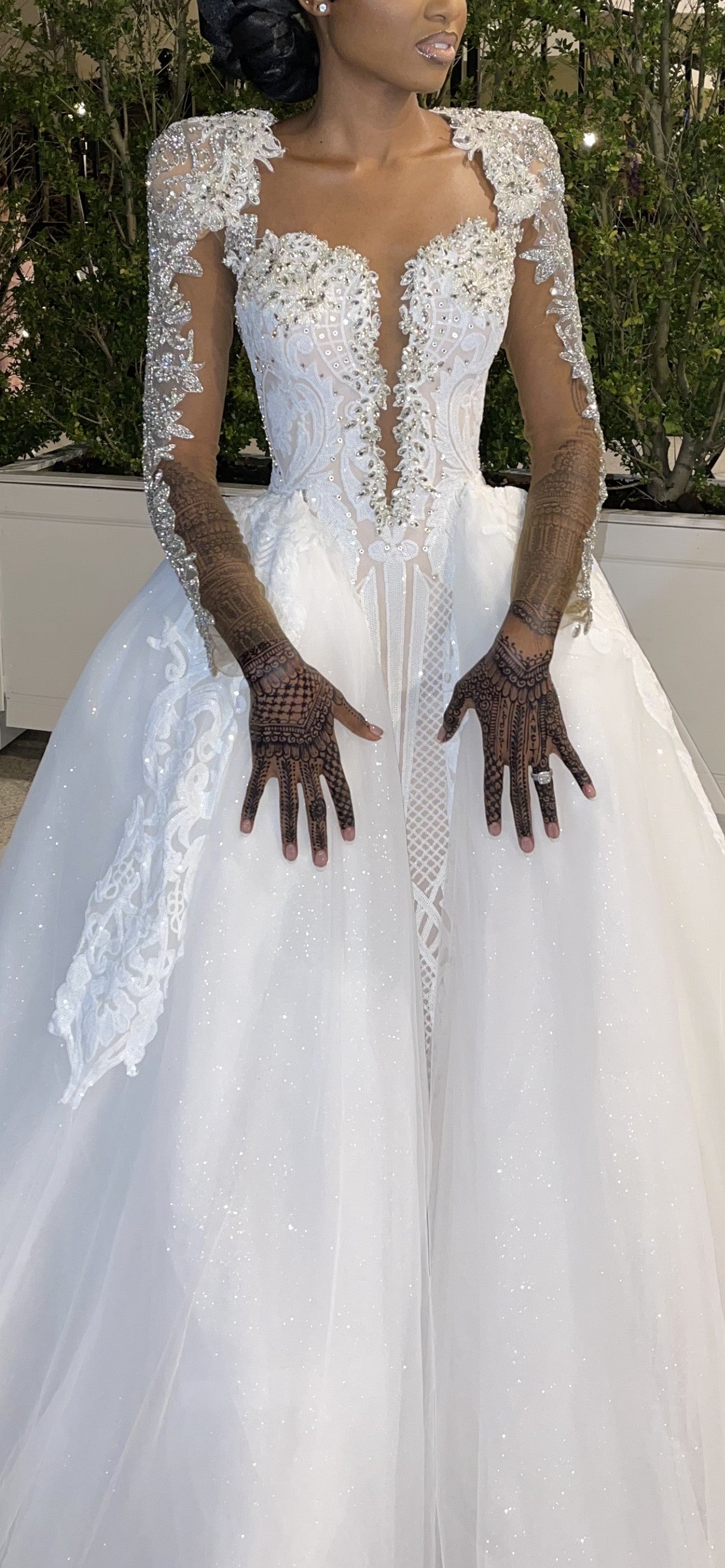 C2025-EA - Sheer long sleeve embroidered wedding gown