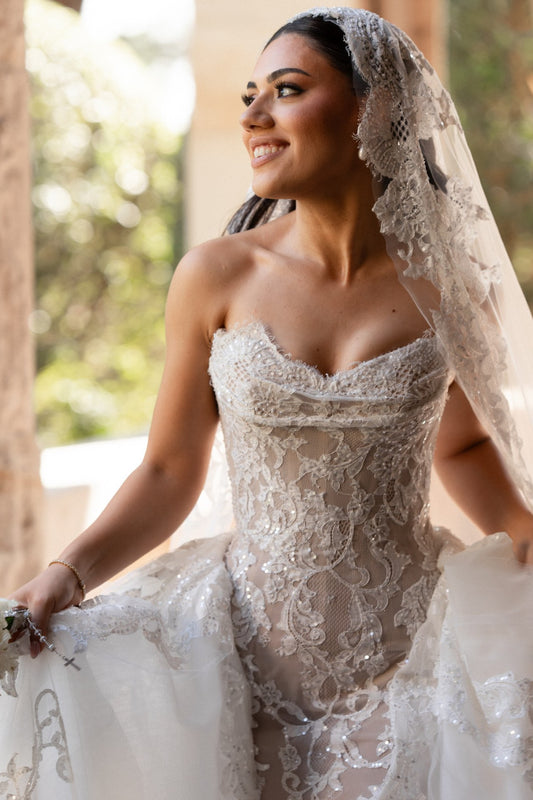 C2025-SK119 - strapless lace and embroidery mermaid wedding gown