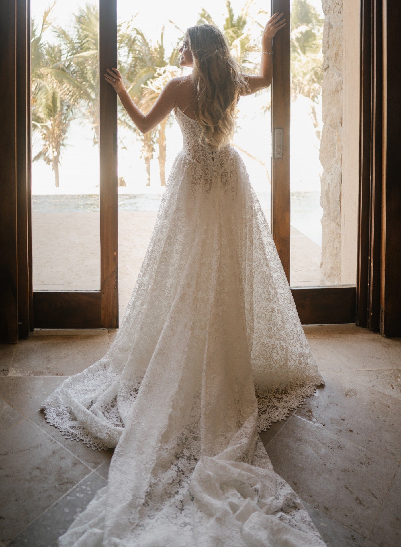 C2025-GL1176 - strapless lace corset a-line wedding gown