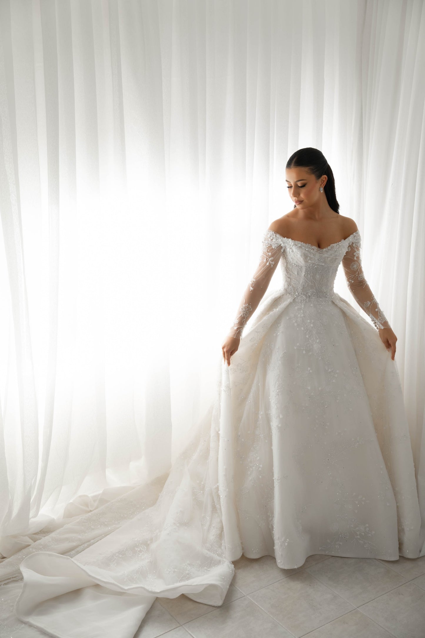 C2025-LDG125 - beaded off the shoulder wedding ball gown