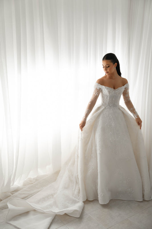 C2025-LDG125 - beaded off the shoulder wedding ball gown