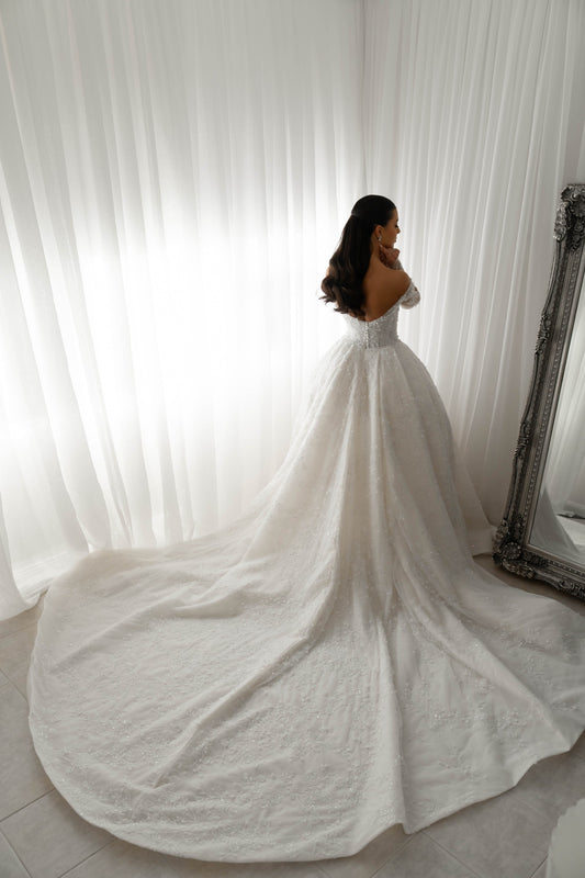 C2025-LDG125 - beaded off the shoulder wedding ball gown