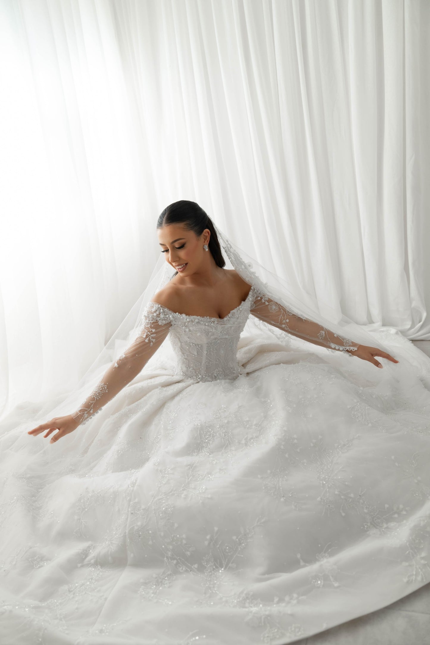 C2025-LDG125 - beaded off the shoulder wedding ball gown