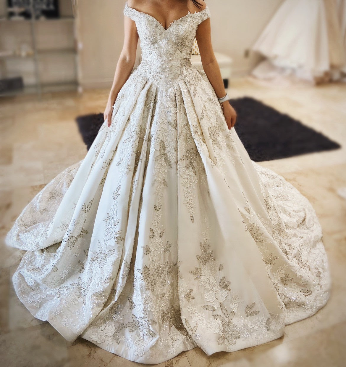 C2025-SY930 - beaded off the shoulder ball gown wedding dress