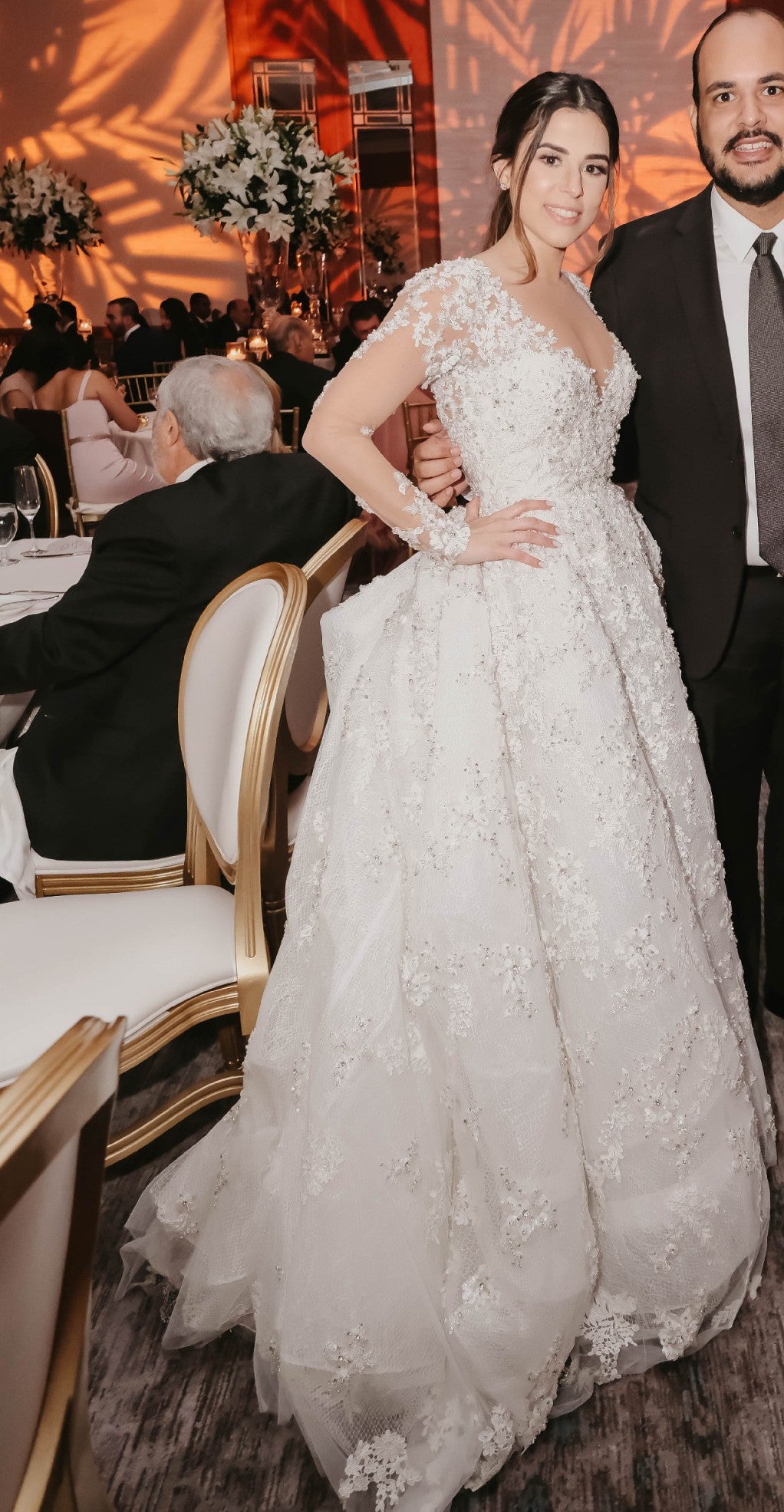 C2025-SY105 - sheer long sleeve embellished wedding ball gown