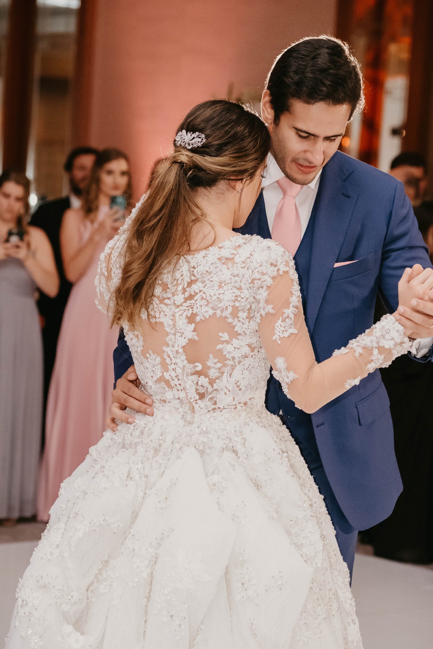 C2025-SY105 - sheer long sleeve embellished wedding ball gown