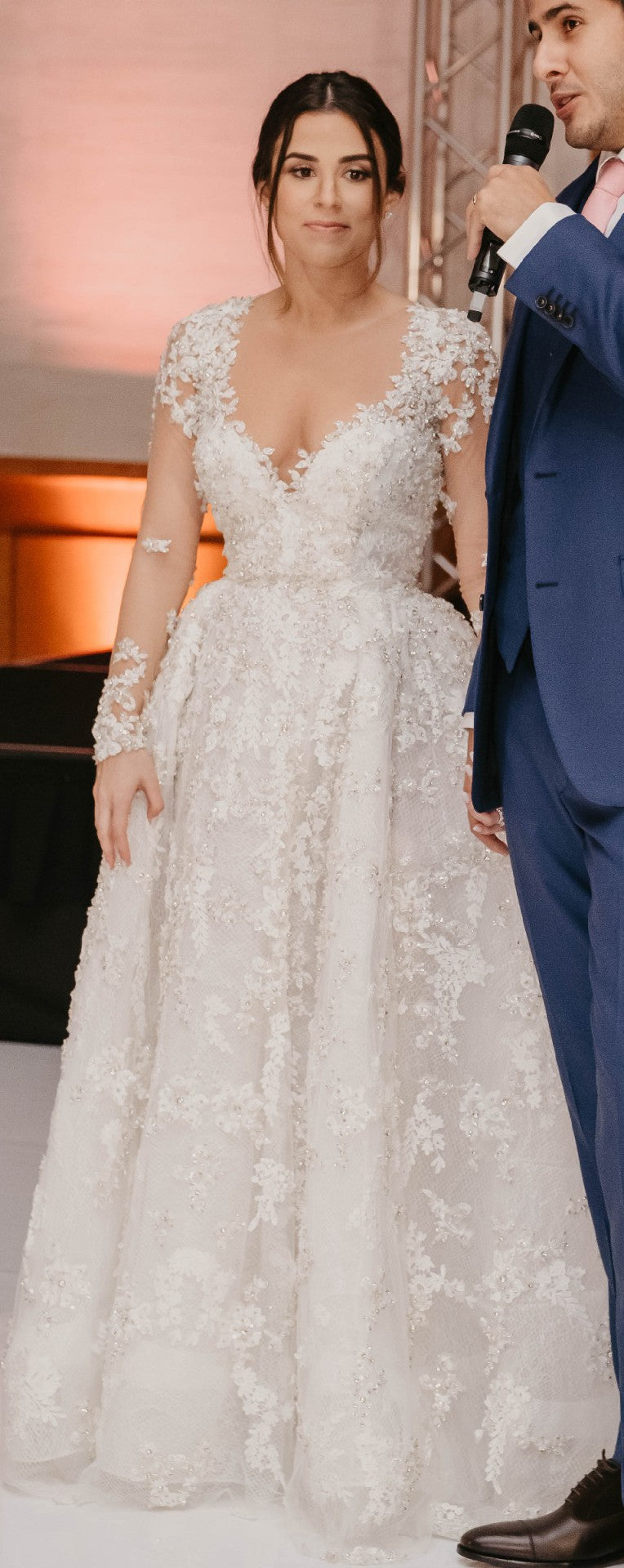 C2025-SY105 - sheer long sleeve embellished wedding ball gown