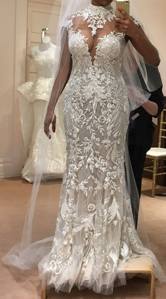 C2025-SY1086 - cap sleeve embroidered wedding gown