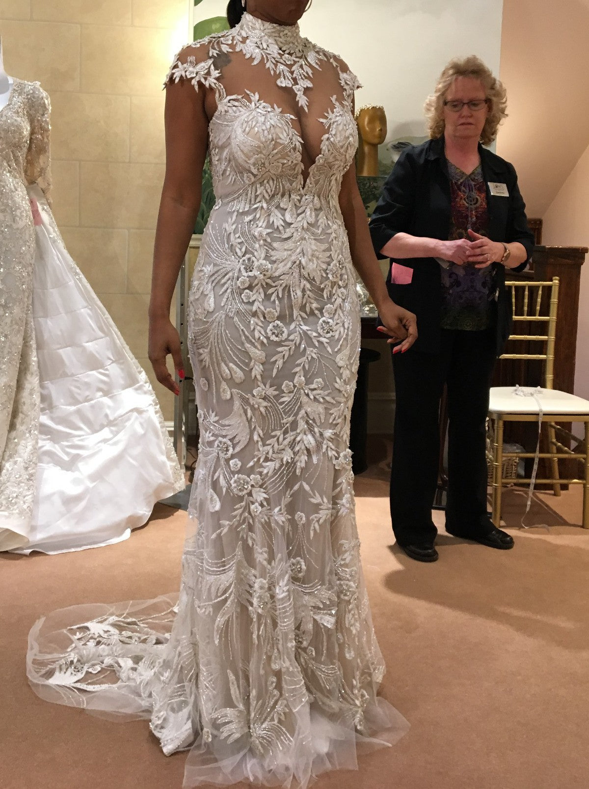 C2025-SY1086 - cap sleeve embroidered wedding gown