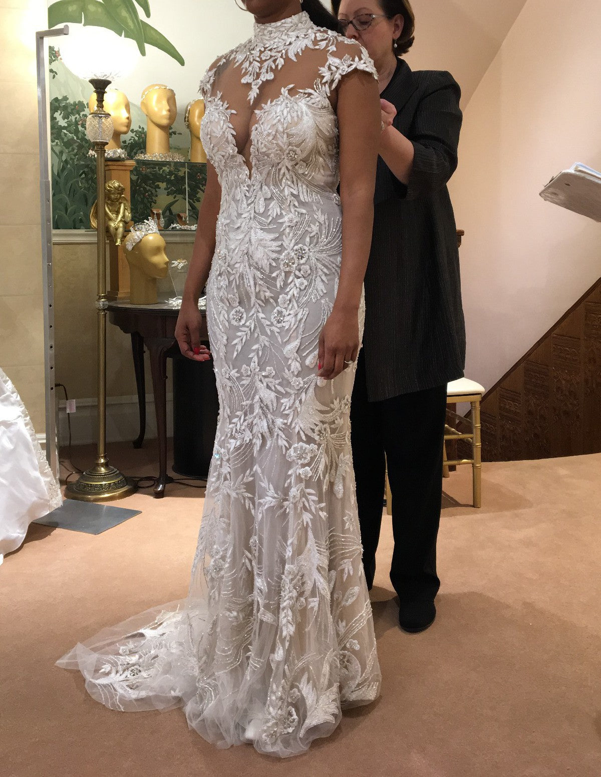 C2025-SY1086 - cap sleeve embroidered wedding gown