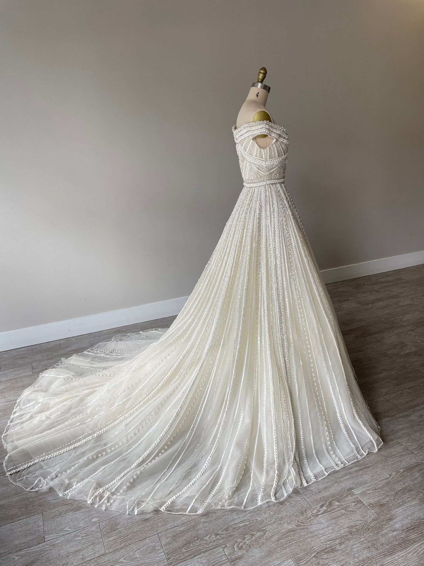 C2025-ES10 - off the shoulder empire waist ball gown wedding dress