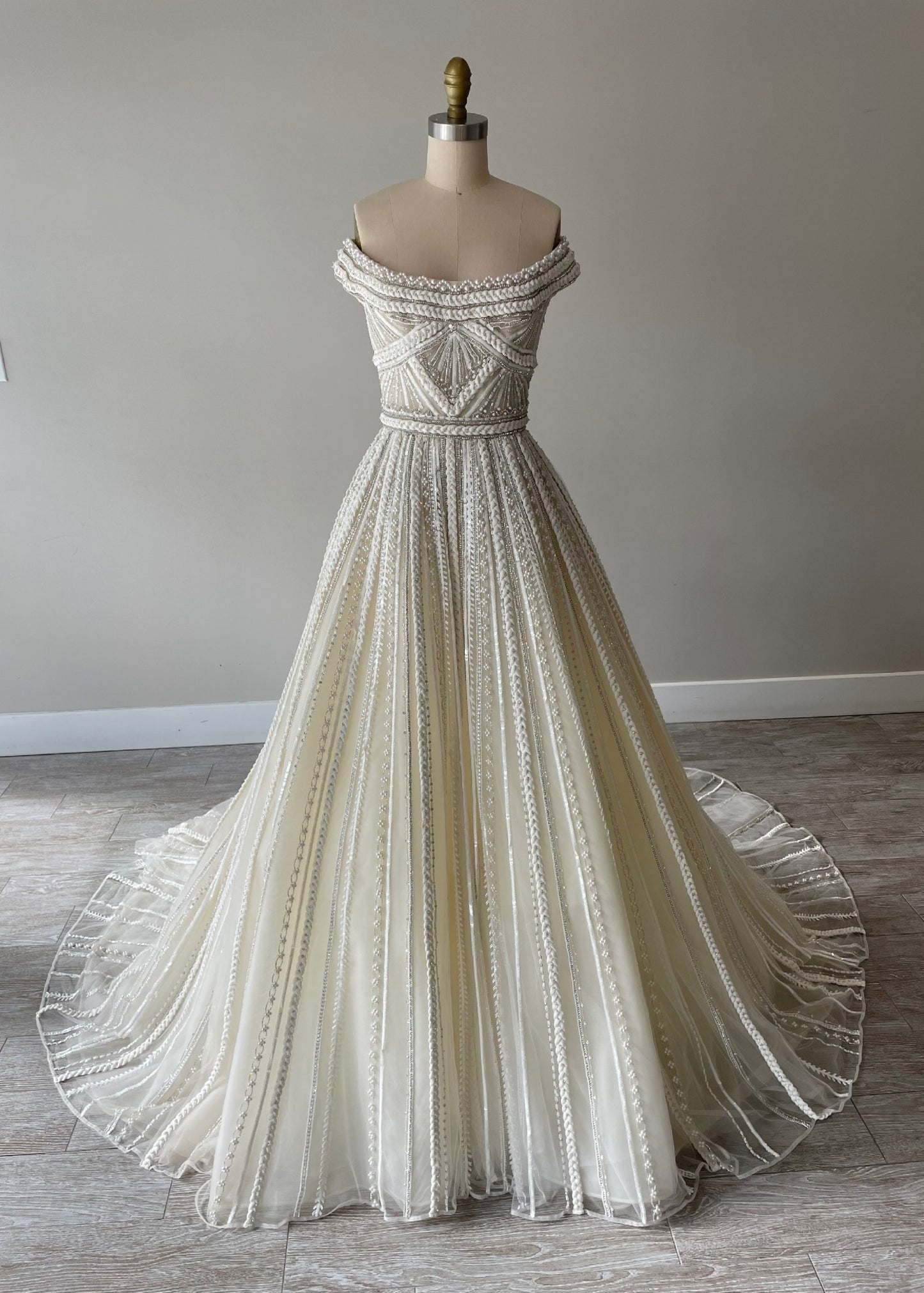 C2025-ES10 - off the shoulder empire waist ball gown wedding dress
