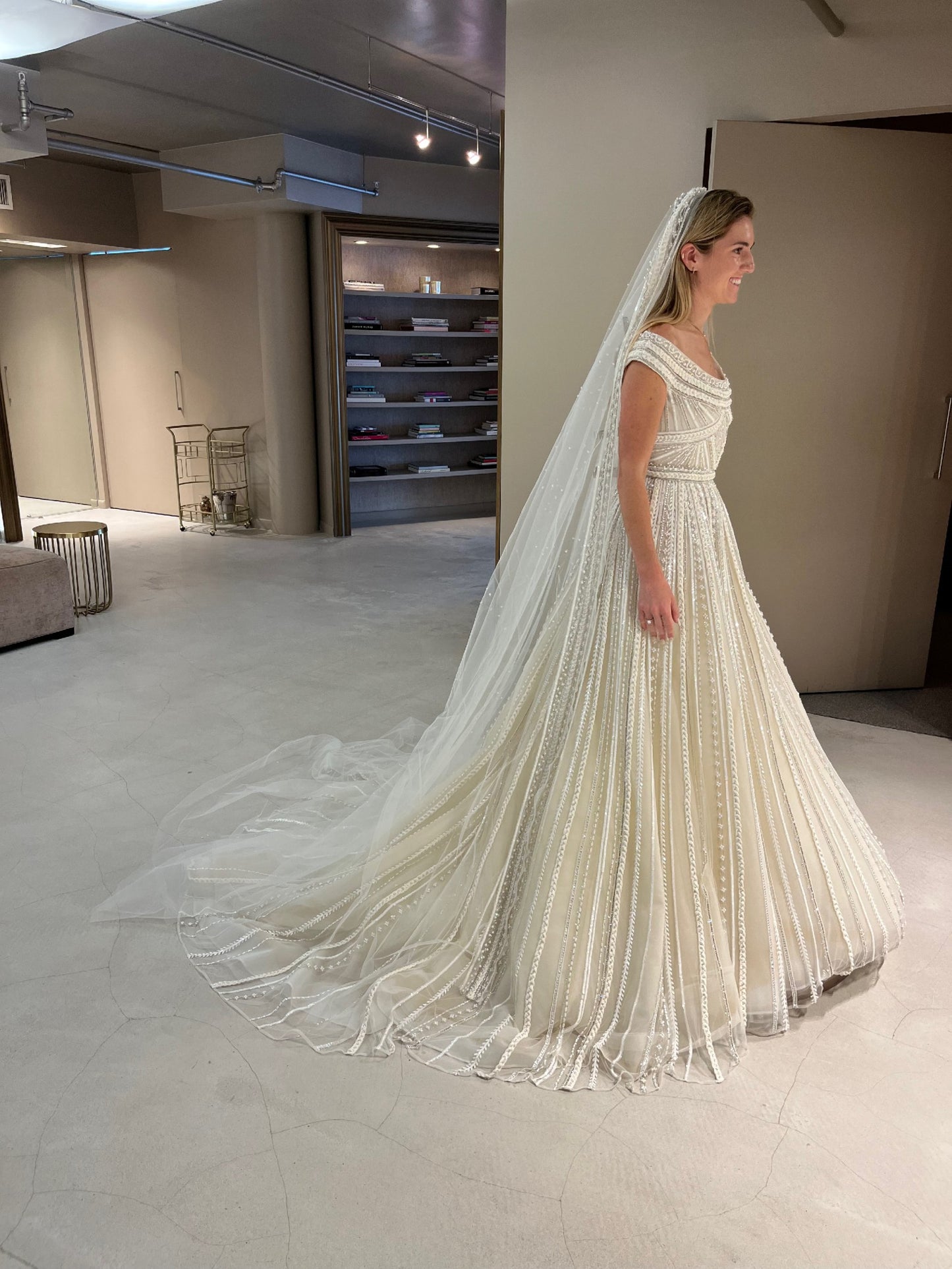 C2025-ES10 - off the shoulder empire waist ball gown wedding dress