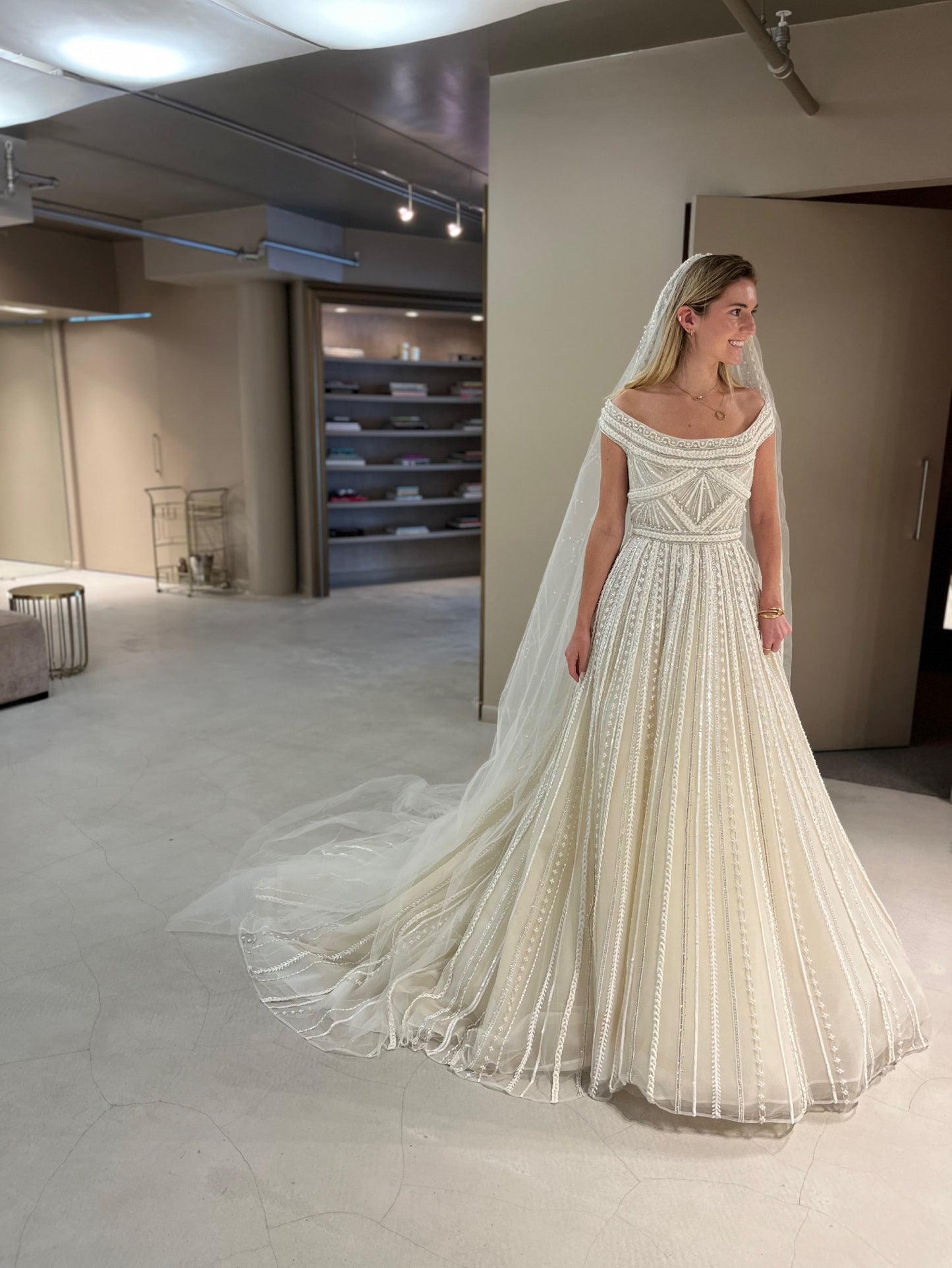 C2025-ES10 - off the shoulder empire waist ball gown wedding dress