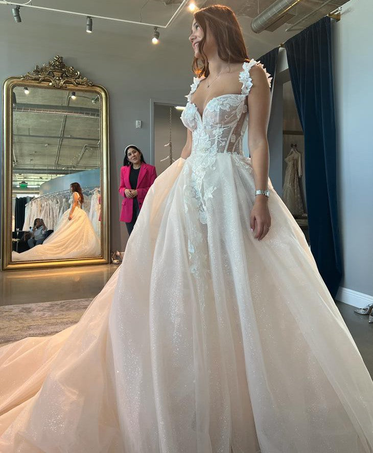 C2025-GLE - sleeveless open bust corset wedding ball gown