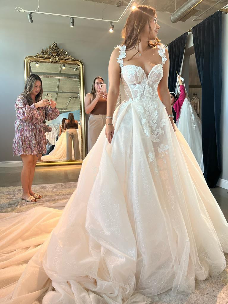 C2025-GLE - sleeveless open bust corset wedding ball gown