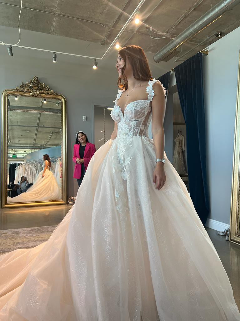 C2025-GLE - sleeveless open bust corset wedding ball gown