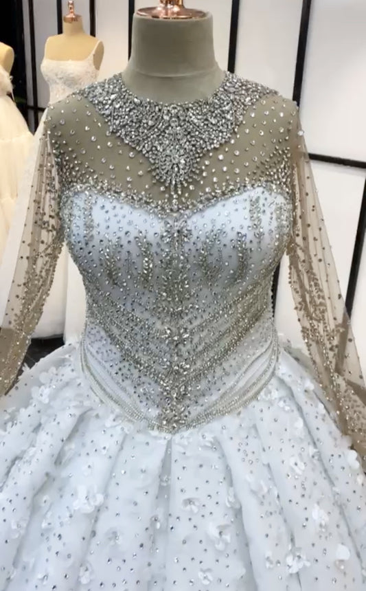 C2025-JLS04 - rhinestone crystal beaded wedding ball gown