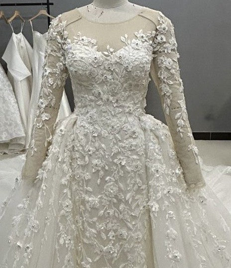 C2025-LS05K - Illusion neckline long sleeve embellished wedding gown