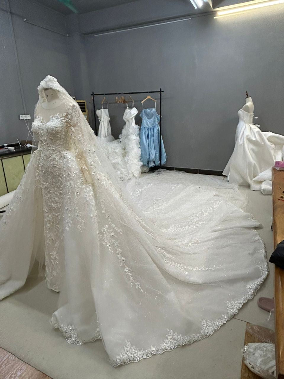 C2025-LS05K - Illusion neckline long sleeve embellished wedding gown