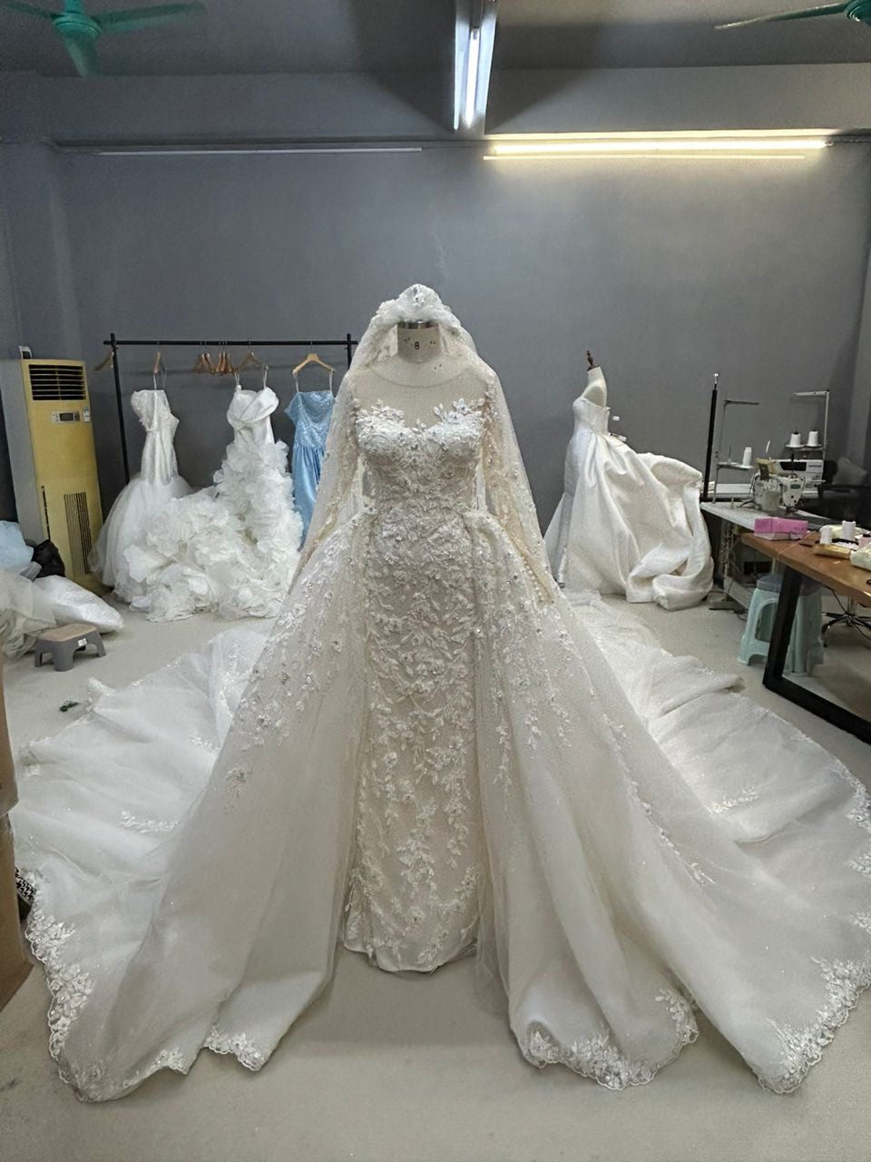 C2025-LS05K - Illusion neckline long sleeve embellished wedding gown