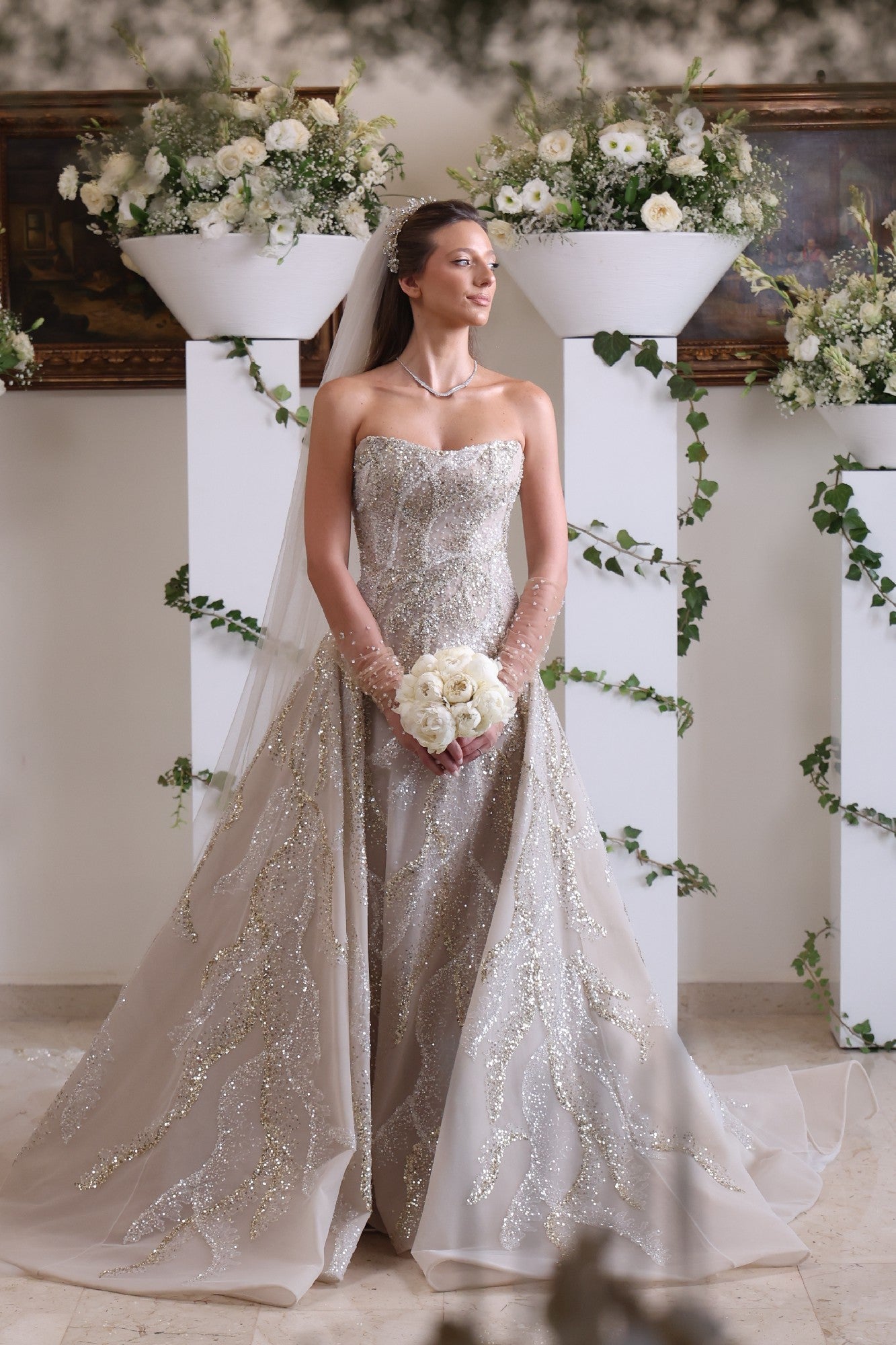 C2025-TWs05 - strapless beaded wedding gown