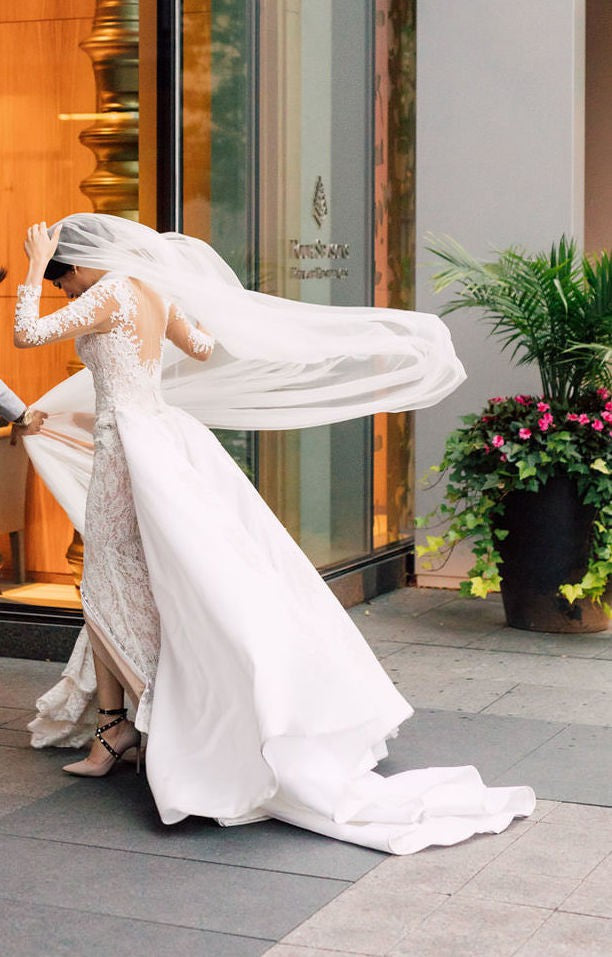 C2025-SM1119 - illusion neckline lace wedding gown