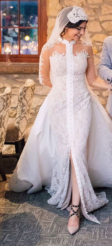 C2025-SM1119 - illusion neckline lace wedding gown