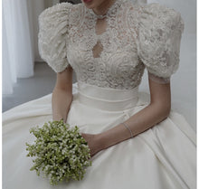C2025-JT28 - Short puff sleeve empire waist wedding gown