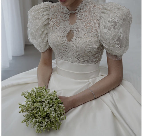 C2025-JT28 - Short puff sleeve empire waist wedding gown
