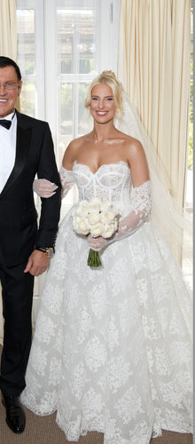 C2025-ZM28 - strapless lace patterned long sleeve wedding gown