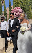 C2025-ZM28 - strapless lace patterned long sleeve wedding gown