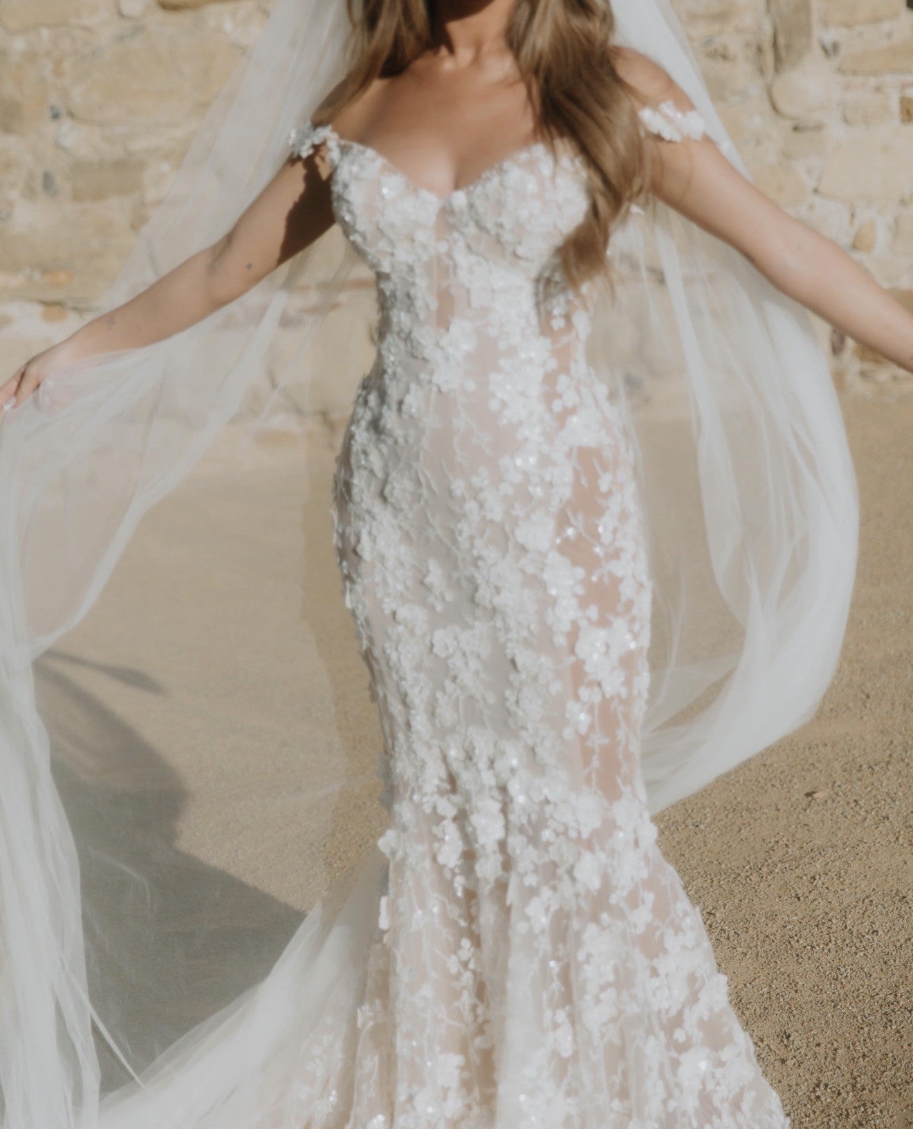 C2025-GL02 - sheer nude mermaid wedding gown