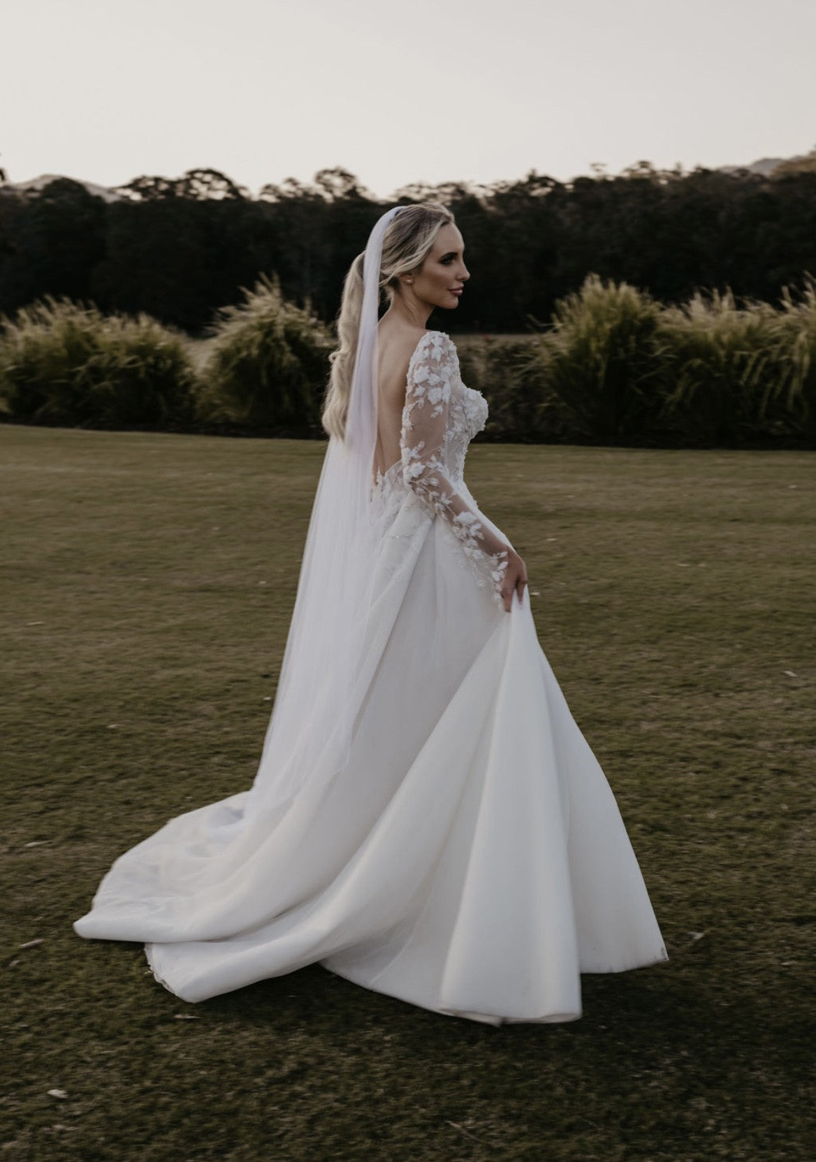 C2025-PCLS3 - sheer long sleeve beaded wedding gown