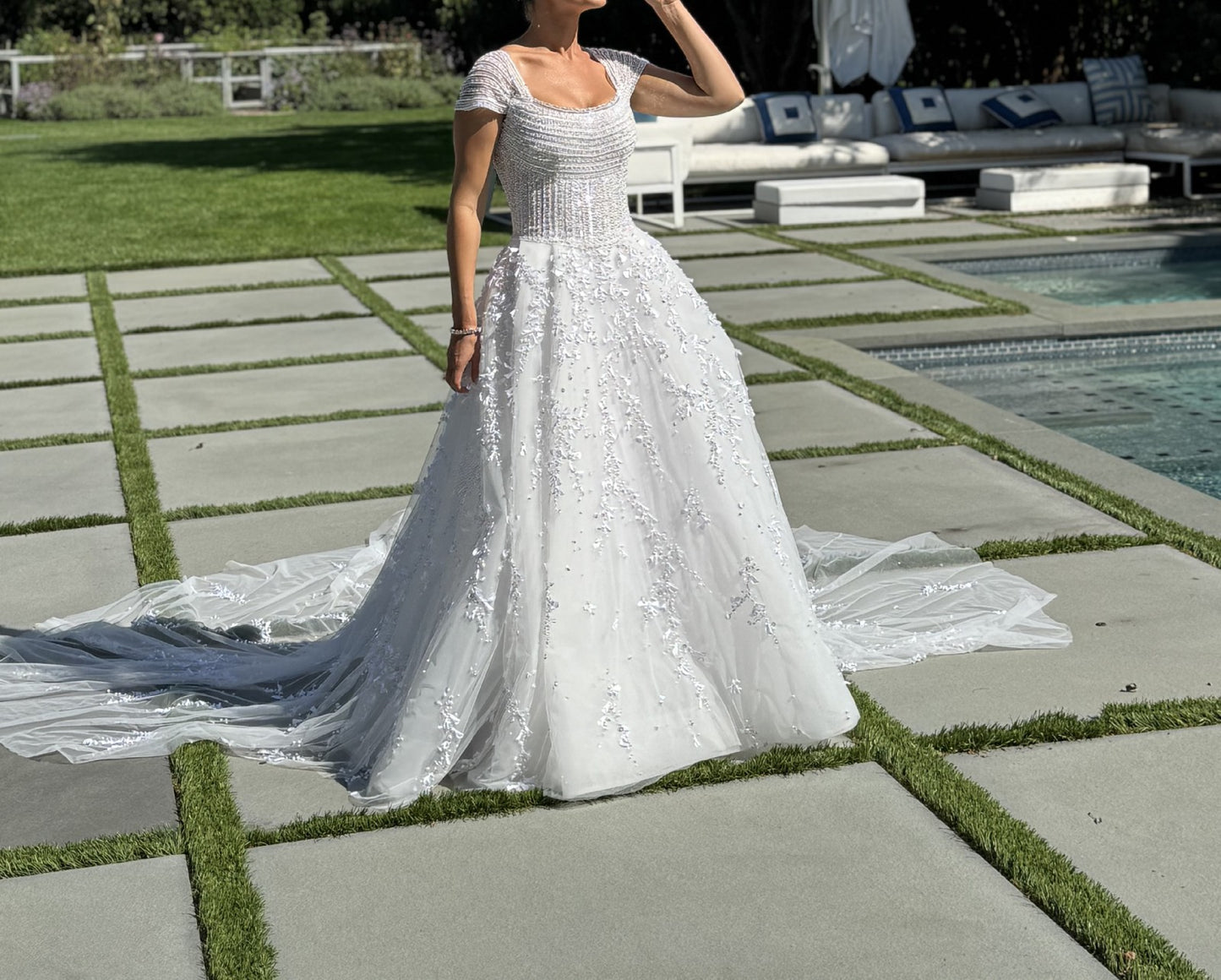 C2025-GH03 - short cap sleeve beaded wedding ball gown