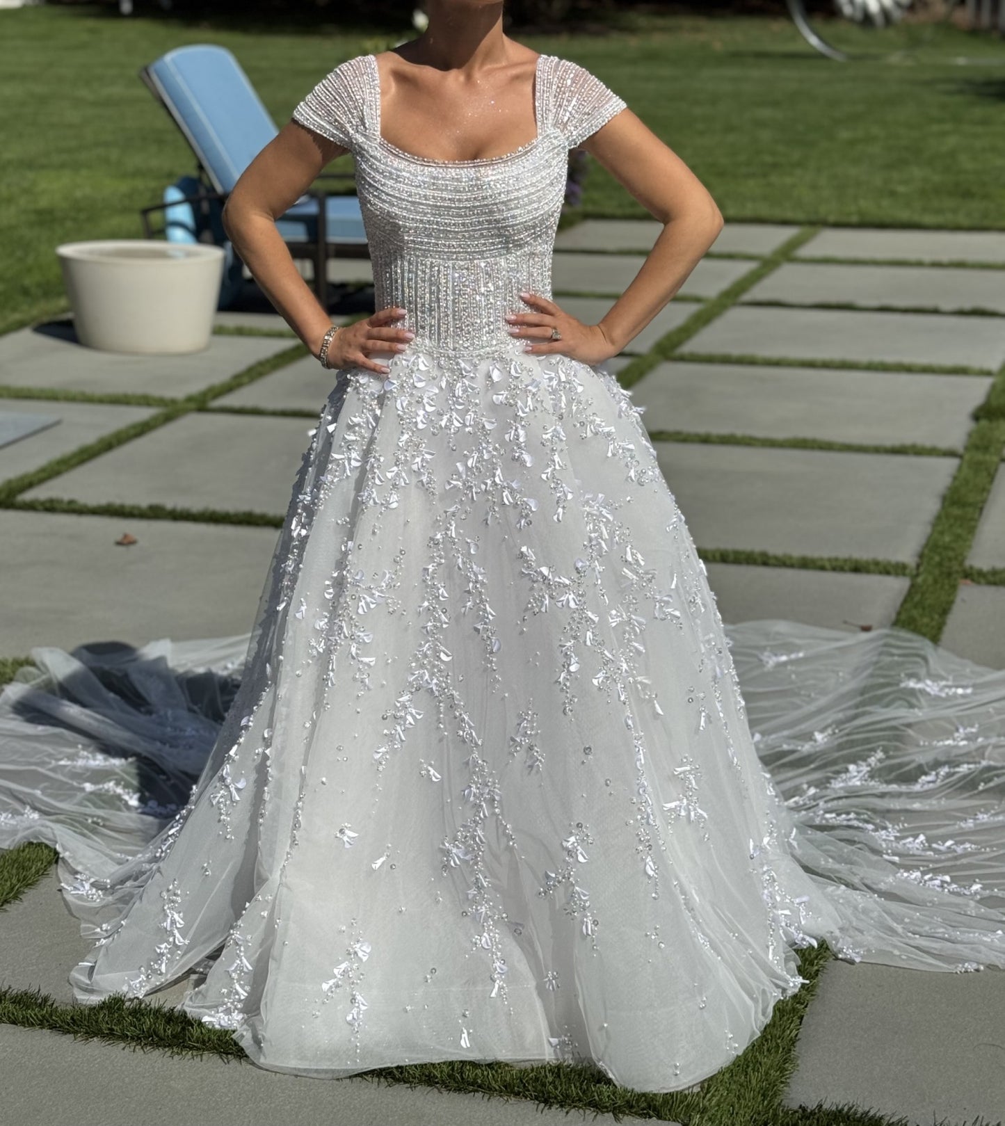 C2025-GH03 - short cap sleeve beaded wedding ball gown