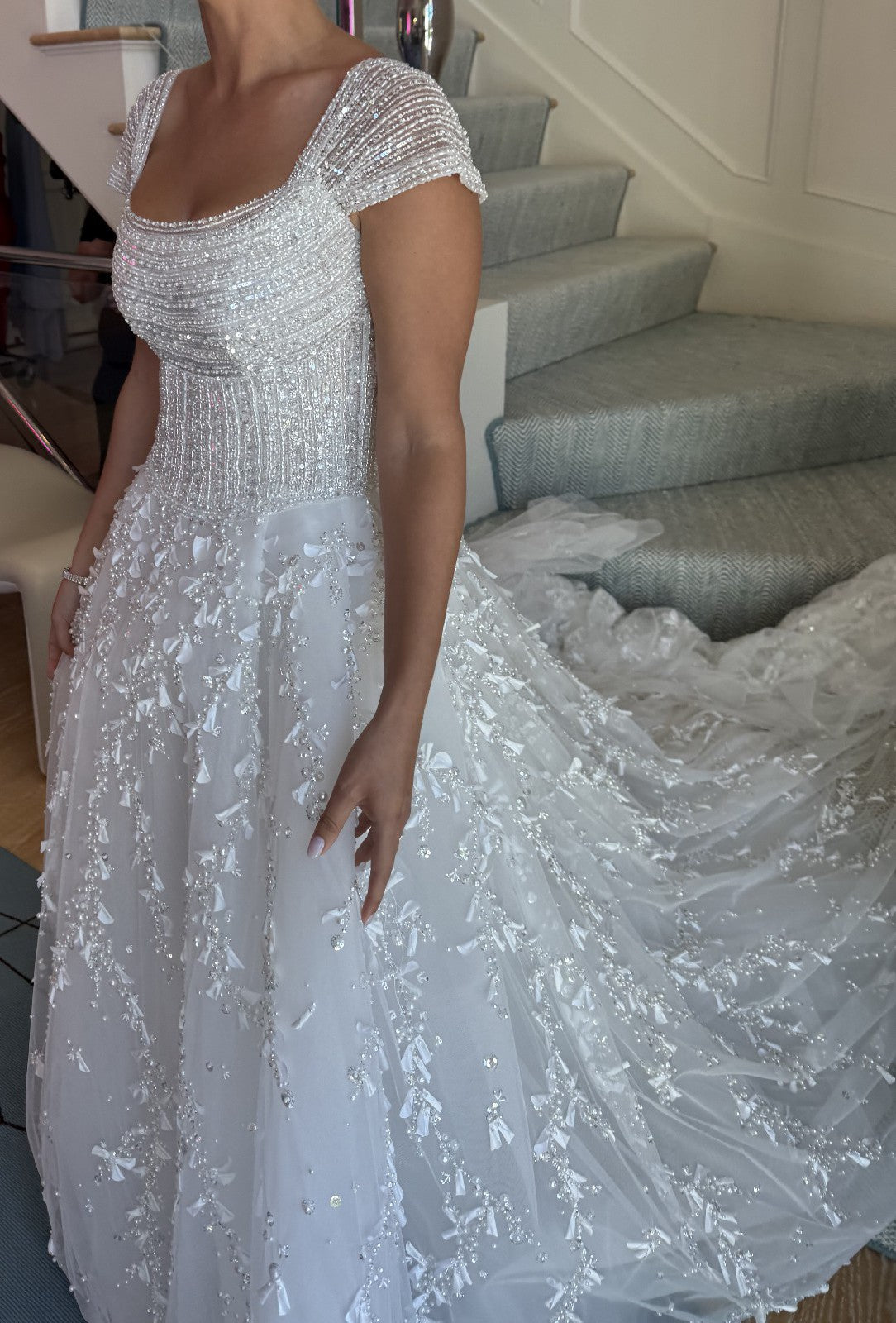 C2025-GH03 - short cap sleeve beaded wedding ball gown