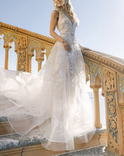 C2025-RA3 - sleeveless v-neck 3D beaded a-line wedding gown